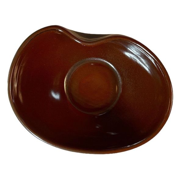 Vintage Grey and Siena Brown Stoneware Kidney Shaped Glazed Bowl - Picture 6 of 8